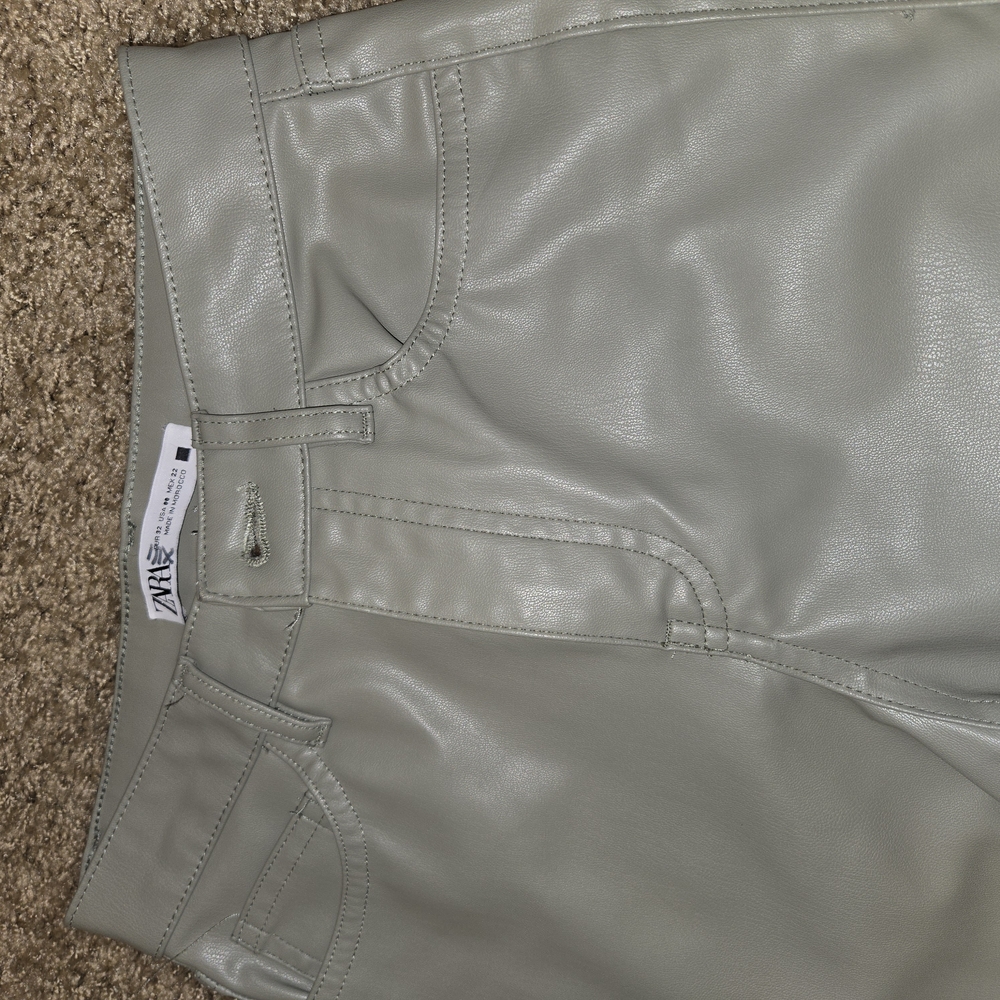 Moss Green Faux Leather Pants - Picture 2 of 3
